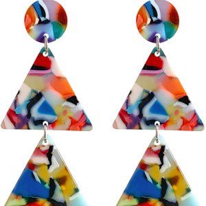 Women Girls Retro Simple Multicolor Resin Geometric Square Hollow Earrings
